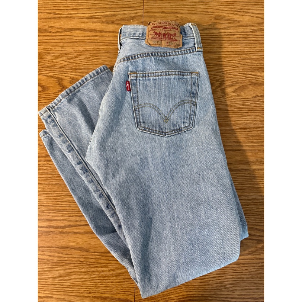 Levis 501 Vintage Straight Leg Jeans Light Wash Cotton Denim W29 L30